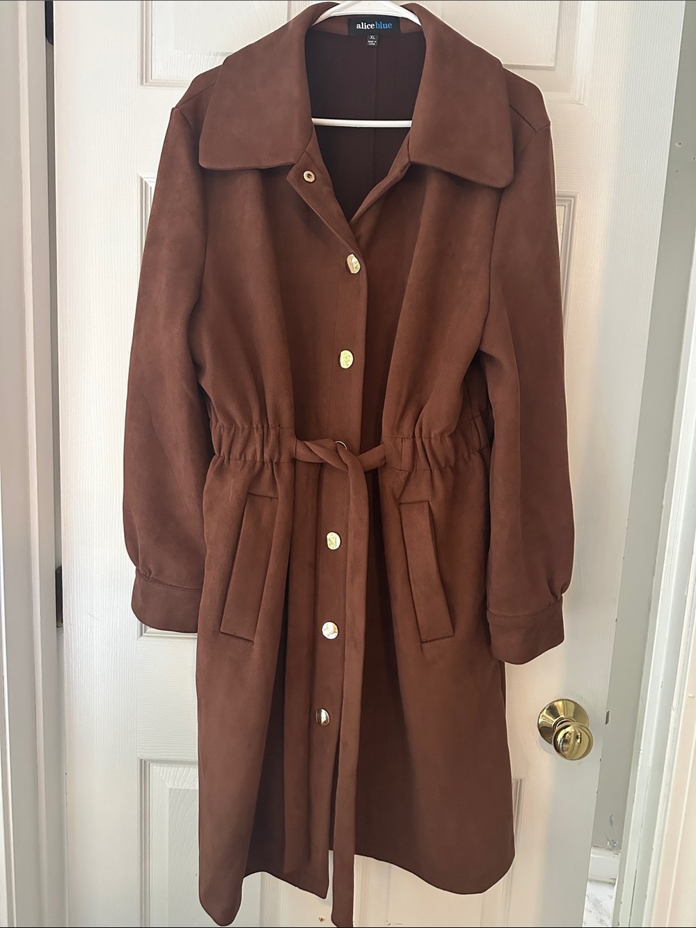 Alice + Olivia Brown Belted Trench Coat with Gold Buttons